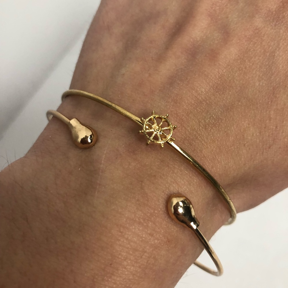 Nautical Theme Gold Bangle Bracelets Simple Set of Two Bundle